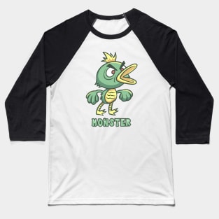 Angry Green Duck Monster Text Baseball T-Shirt